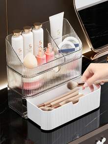 1 pieza, Caja de almacenamiento de maquillaje, Caja de almacenamiento de cosméticos transparente de material PET de lujo con múltiples compartimentos y cajones, para escritorio, baño, oficina, productos de cuidado de la piel, cosméticos y brochas de maquillaje. - Multicolor - Ver 4