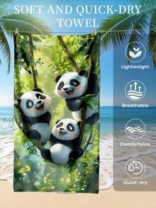 1条印花沙滩巾,可爱熊猫图案泳巾/浴巾,时尚沙滩巾,超强吸水浴巾,适用于浴室、游泳、健身、瑜伽,柔软舒适的超细纤维毛巾 - 彩色 - 查看 6