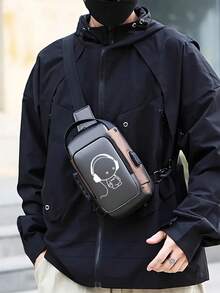 Herren Messenger Tasche mit Oxfordgewebe und leuchtend im Dunkeln bedrucktem Design, mit Passwortschloss - Modische Motorrad Umhängetasche mit Handyfach, Reißverschluss für den täglichen Gebrauch, Motorrad Tasche - Diebstahlsichere Business Umhängetasche für die Brust - Lässige Sport Reise Umhängetasche, verstellbarer Riemen, mehrere Taschen als Hüfttasche, geeignet für Ausflüge, Hochzeiten, Ostern, perfektes Geschenk für Vater, Ehemann, Freund und Lehrer - Verschiedenfarbig - Übersicht 7