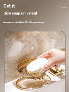 Light Luxury Elegant Green And Gold Soap Dish With Metal Frame - Rectangular Plastic Soap Dish For Bathroom Storage, Stylish Design Bathroom Accessories Bathroom Organizer Back To School - Multicolor - View 4