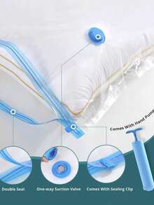 5pcs Convenient Vacuum Bag With 1pc Suction Pump For Home Organizer Quilts Clothes Vacuum Storage Sack Waterproof Compression Travel Saving Space Air Bags - Clear - View 3