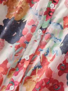 Women's All-Over Floral Print Long Sleeve Blouse - Front Button Shirt Top For Festival, Evening Date Night, Travel & Daily Wear, Versatile All-Season