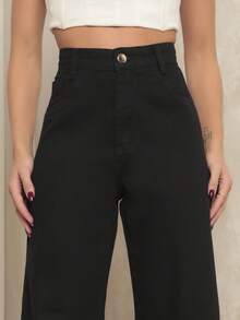 Women's Wide Leg Jeans, 100% Denim Fabric, High Waist On - Negro - Ver 3