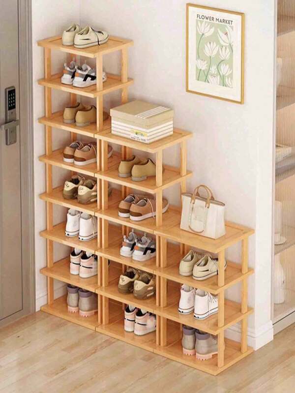 LINKOOL Elegant5/6/7-Tier Bamboo Shoe Rack With Natural Wood Finish - Space-Saving And Easy To Assemble For Dorms, Hallways, And Kitchens - Stylish Square Storage Organizer For Sneakers, Heels, And Stilettos, Shoe Organizer