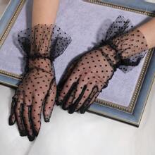 1 Pair Women's Ruffled Lace Polka Dot Gloves, Sexy Party Glove Accessories, Suitable For Weddings And Parties