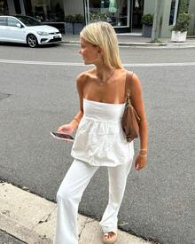 Women Off Shoulder Strechable Pure Color A-Line Loose Hem Tube Tops - trắng - Xem 3