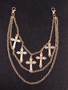 1pc Men's Punk Street Style Multilayer Golden Cross Body Chain, Fashion Unique Streetwear Jewelry - Multicolor - View 5