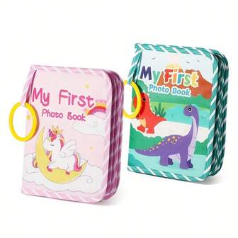 Baby's eerste fotoalbum, souvenirs met dinosaurussen voor de groei van een baby, zacht stoffen babyfotoboek met familie en vrienden en spiegel, stoffen babyalbum, gepersonaliseerd bedankje voor de eerste verjaardag van een babyshower voor een pasgeboren peuter, een jongetje of een meisje, een pasgeboren kerstcadeau, cadeaus voor Vaderdag, cadeau voor vader en vader
