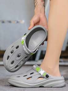Men's Hollow Out Slip-On Sandals, Summer Outdoor Anti-Collision Closed Toe Slides, Non-Slip Wear-Resistant Beach & Indoor Thick Sole Slippers - Grey - View 1