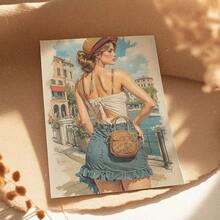 1 Pc Canvas Painting,Woman, Straw Hat, Backless Top, Denim Skirt, Cross - Body Bag, Waterfront, Buildings, Illustration Lily Flower, Art Nouveau, Wall Art, Framed Painting, Interior Decor, Armchair, Floor Rug,Wood Framed Painting (1) Thickness 2.5 Cm/ 1 Inch-Home Decoration For All Occasions,Ideal New Year, Valentine's Day,Thanksgiving,Easter,Christmas Gift,Room Decoration Aesthetic,Wall Decoration Art,Perfect Gift,Autumn And Winter Wall Decoration,Living Room Decoration, Bedroom Decoration, Kitchen Decoration, Entry Decoration, Bathroom Decoration, Direct Wall Painting, High Quality Wall Painting Poster,Modern Home Decoration Stretched And Framed Ready To Hang - Mint Blue - View 7