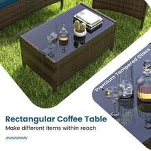 Set Of 4 Furniture Set W/ Washable Cushions & Tempered Glass Coffee Table - 藍色 - 查看 7