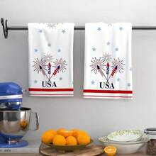 2pcs Patriotic Kitchen Towels Hand Towel- 15.7x23.6" American Flag & Stars Design, Red White Blue, Durable Polyester, Perfect For Home Decor & Holiday Gifts,Super Towels, - Multicolor - View 8