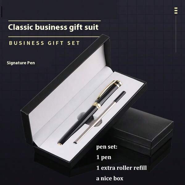 1 Set Professional Executive Metal Roller Pen With Gift Box , Luxury Writing Business Liquid Ink Pen With 1 Extra Black Ink Refills In Classy Gift Box , Executive Fancy Pen Set For Men And Women Line Width 0.7mm , Best Gift For Birthday , Prize, Office, Business , School Stationery School Supplies, Back To School