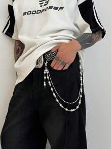 Accesorio de cadena de cintura con perlas falsas de estilo punk, cadena de cintura de múltiples capas con colgante de borla, joyería de cintura para hombre, regalo para fiesta de hip hop