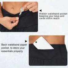 Womens High Waisted Running Shorts Quick Dry Athletic Workout Shorts With Mesh Liner Zipper Pockets - Black - View 3