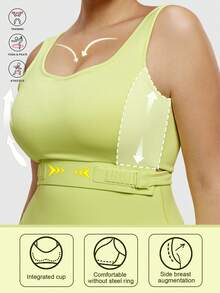 大码女士可调节宽肩带纯色交叉后背加厚支撑运动文胸