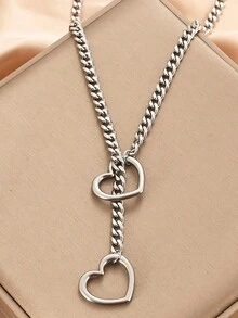 1pc Fashionable And Versatile Hollow Out Peach Heart Alloy Silver Necklace With Simple Style For Couples, Men And Women, Metal Silver Pendant Necklace Suitable For Gift Giving And Daily Wear - Bạc - Xem 2