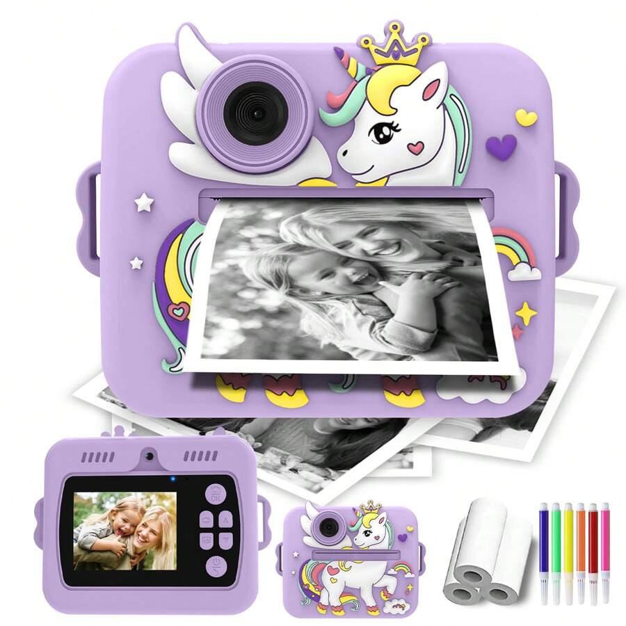 Instant Camera With Rechargeable Battery, Large Capacity 1200mAh, 1080P High-Definition Video, Dual Cameras (Front And Rear), Compact And Portable Design, Suitable For Travel, Family Photos And Outdoor Activities - Green/Pink/Purple, Portable Camera