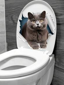 1pc 3D White Puppy Broken Wall Pattern Sticker, PVC Self-Adhesive Bathroom Wall Decal