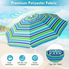 7.2 FT Portable Beach Umbrella Tilt Sand Anchor Cup Holder With Carry Bag Green - màu xanh lá - Xem 8