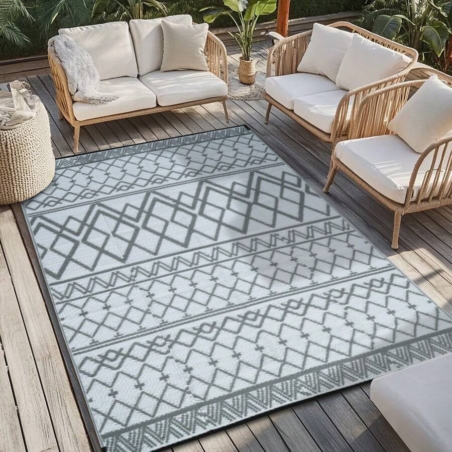 Outdoor Rug, Garden Rugs Outdoor Waterproof, Picnic Mat For Family Party, Gray Large Outdoor Rug, Camping Tent Carpet, Outdoor Mats For Front Door, Large Patio Rug, Outdoor Play Mat, Modern Large Area Rugs For RV, Backyard, Balcony, Outside Rug. - Moroccan Gray - View 1