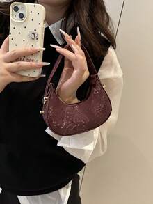 迷你可爱纯色手提包，时尚新月形设计，尽显高品质优雅气质，轻便易携 - 紅色 - 查看 3