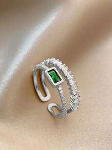 1pc Fashion Versatile Design Emerald Double-Layer Zirconia Ring