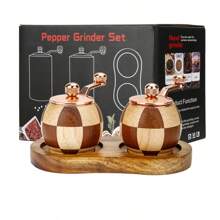 1/2 pièces Moulin à poivre en bois, Boîte de rangement pour assaisonnement de cuisine en bois, Moulin à poivre sphérique, Poivre, sel, moulin multifonction, Moulin à poivre/sel/épices manuel, Convient pour la cuisine, Poivre, sel de mer, piment séché