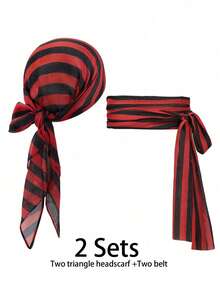 2pcs Set Halloween Pirate Bandana, Hat, Accessories, Pirate Belt, Soft Material Costume, Halloween Costumes For Women, Christmas Decoration - 酒紅色 - 查看 12