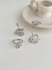 4 Pcs Set Fashionable Minimalist Snake Shaped Metal Rings