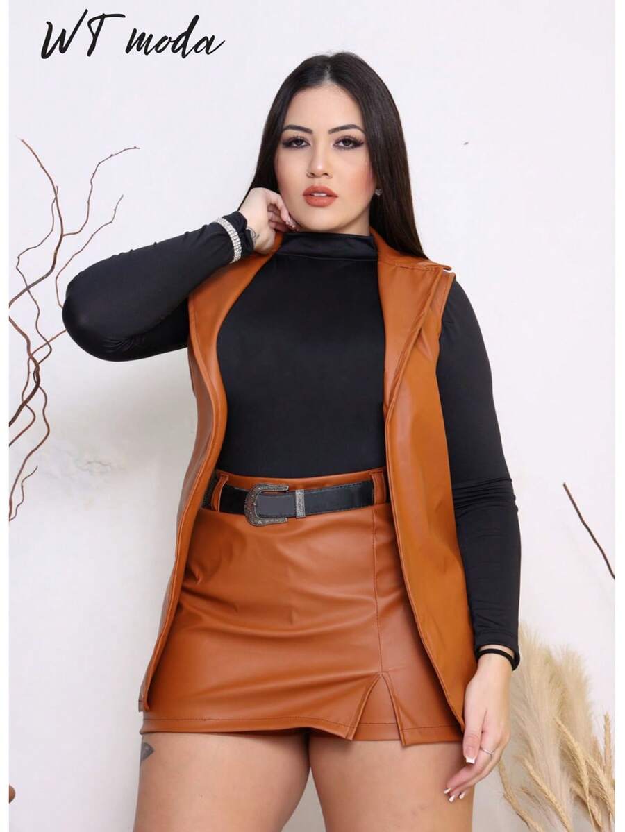 WT 3-Piece Set Shorts Skirt, Bodysuit And Blazer São João Women's Simple Valentine's Day Elegant Party Zipper Button Beach - 駝色 - 查看 1
