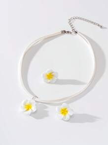 1 Set Of 3pcs Minimalist Resin Ombre Floral Pendant Necklace & Earring Jewelry Set, Fresh & Sweet Summer Vibe, Dopamine Induced Layered Floral Choker Necklace, Women Daily, Vacation, Party Wear