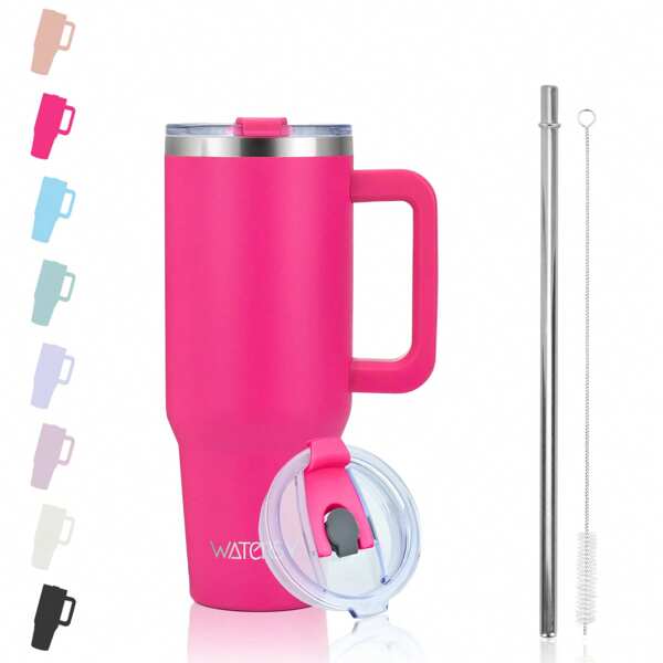 watersy 1pc WATERSY 30 Oz/40 Oz Tumbler With Handle And Straw | 100% Leakproof Insulated Tumblers, Vacuum Reusable Stainless Steel Insulated Water Bottle Travel Mug Cup | Includes ALL Accessories:2 In 1 Lid, Stainless Steel Straw, & Cleaner, For Outdoor, Camping