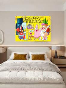 Spongebob SquarePants Theme Photography Background Fabric Birthday Party Photo Banner Decoration Christmas Decorations Home Christmas Gifts Christmas Decor - Multicolor - View 11