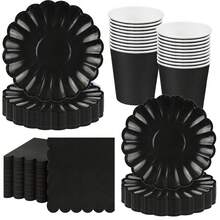 10 cái/20 cái/40 cái/50 cái/bộ, Đĩa giấy hình quạt 9 inch 7 inch Khay đựng đồ ăn dùng một lần có viền vỏ Cốc giấy Khăn giấy Trang trí tiệc cưới sinh nhật (Đen) Quà tặng Ngày của Mẹ Đám cưới Sinh nhật Đồ dùng tiệc Dã ngoại hàng ngày Khay cắm trại - màu đen - Xem 8