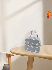 1/2 Stücke, Isolierte tragbare Lunch Box Aufbewahrungstasche, isolierte Lunch Box Tasche, tragbare Bento-Tasche, isolierte Lunch Box Tasche, Schüler Bento-Tasche, isolierte Lunch-Tasche für Damen, süße wiederverwendbare Handtasche Lunch Box für Erwachsene und Herren, auslaufsichere gekühlte Lunch-Tasche für Büro, Reisen, Schule, Picknicks (Grau mit weißer Gänseblume), geeignet für Rückkehr zur Schule, Outdoor-Picknicks, Camping, Einkaufen, Reisen, Büro- und Schulgebrauch