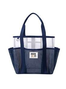 Baglemon 1pc Large Waterproof Beach Tote Bag For Women - Sandproof Mesh Travel Pool Bag, Stylish Durable Beach Totes With Extra Capacity For Summer Essentials