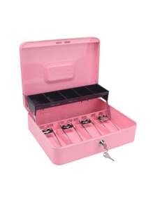 Iron Cash Box With Spring-Loaded Bill Clips, 5 Compartment Cantilever Coin Tray, Durable Mechanical Lock, And Convenient Stainless Handle - Security Cash Register Box With Key Lock,Back To School,School Supplies