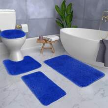 4Pcs Luxury Soft Bath MatsSet, 4 Set Multi Purpose Bath Carpet Set, 2025 Fashion Carpet Bathmats, Universal Soft And Fast Absorbent Bathroom Rugs, Non Slip, Machine Wash, Quick Dry, Relaxation Comfortable, Perfect For Bathroom, Shower Room, Perfect Gifts, Christmas Decorations - Màu xanh lam - Xem 5