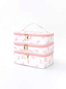 1 Piece Makeup Storage Tool Three-Layer Large Capacity Portable Cosmetic Bag Portable Toiletry Travel Bag Girl College Dormitory Makeup Storage Bag Bathroom Toiletry Bag Multifunctional Fashion Cosmetic Bag Holiday Essentials Gift For Mother