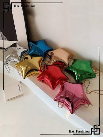 1 pieza Bolso de hombro en forma de estrella con diagonal, bolso acrílico con sensación metálica inflable con correa de cadena, bolso de fiesta/cóctel/noche para mujer