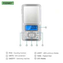 Báscula de bolsillo digital FODWET - Medición precisa 200g/0,01g, 500g/0,1g, pantalla LCD retroiluminada, requiere 2 pilas AAA (no incluidas), ideal para pesar alimentos, joyas y granos, mini báscula de viaje, báscula compacta | Báscula de plástico para volver a la escuela