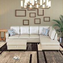 Bright Light Grey Leather Sectional Couch For Living Room/Dinning Room Set,Sectional Sofa L Shape Couch With Storage Ottoman/Facing Right Chaise - Bright Light Grey - View 6