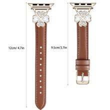 Leather Band Compatible With Apple Watch 38mm 40mm 41mm 42mm 44mm 45mm 46mm 49mm Women – Ultra-Thin Exquisite Sweatproof Comfortable – Simple Elegant Fashionable – Four-Leaf Clover Diamond Design – Compatible With Apple Watch Series 10 9 Ultra SE 8 7 6 5 4 3 2 1 – Replacement Band Accessories