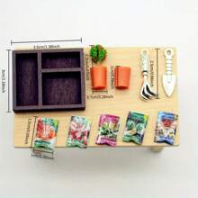 10-Piece Dollhouse Gardening Set Miniature Model,Including A Wooden Box,Alloy Shovel,Resin Potted Plant,And Plant Seeds,Suitable For Dollhouse Home And Courtyard Garden Scene Decoration