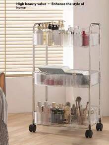 透明紧凑型滚动推车，多层移动储物架，适用于浴室、床边、零食、卧室、化妆品 - 彩色 - 查看 8