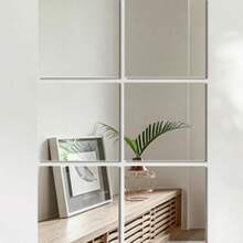 4/8/16片装亚克力方形镜DIY装饰镜，现代风格银色自粘可移除装饰墙贴，适用于客厅、餐厅、卧室、浴室、派对装饰、节日装饰贴纸