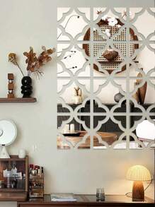 Square Mirror Wall Sticker, Floral Pattern Acrylic Decorative Wall Sticker Backdrop, Acrylic Mirror, Vintage Floral Home Decoration, Thicker Mirror Surface Sticker, Super Large Square Edged Acrylic Mirror Sticker Room Decor Wall Decor Stickers Wall Mirror Mirror For Room Bathroom Decor Living Room Decor