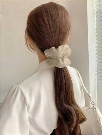 1 件装素色优雅大号发圈，女士珍珠纱布皱纹发圈发圈发圈