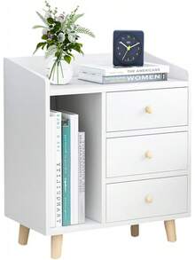 Mesita de Noche Moderna Buros para Recamara Minimalista con Estante de Almacenamiento Mueble Modernos Madera Mesitas Almacenamiento Tipo Librero (Blanco Marfil, 43 * 30 * 62CM) - Blanco marfil - Ver 9